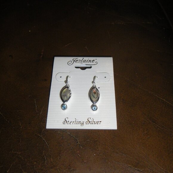 Jezlaine Jewelry - Women's Sterling Silver Dangling Earrings w/ Mother of Pearl & Aquamarine Stones